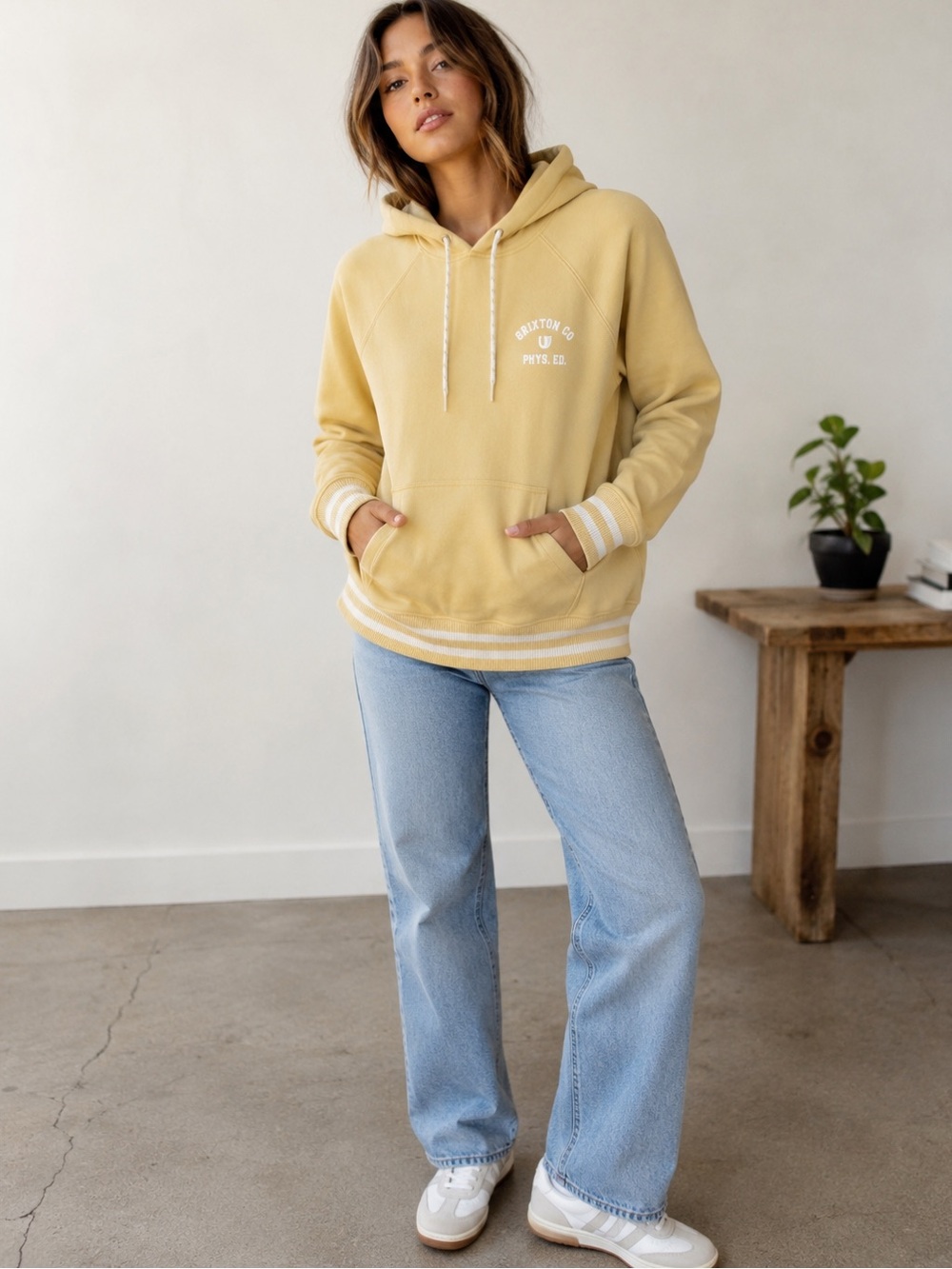 Brixton Phys. Ed. Raglan Hoodie | Butter Yellow | Size Large
